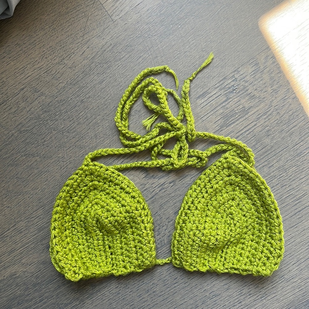 Green Knitted Bikini Top.